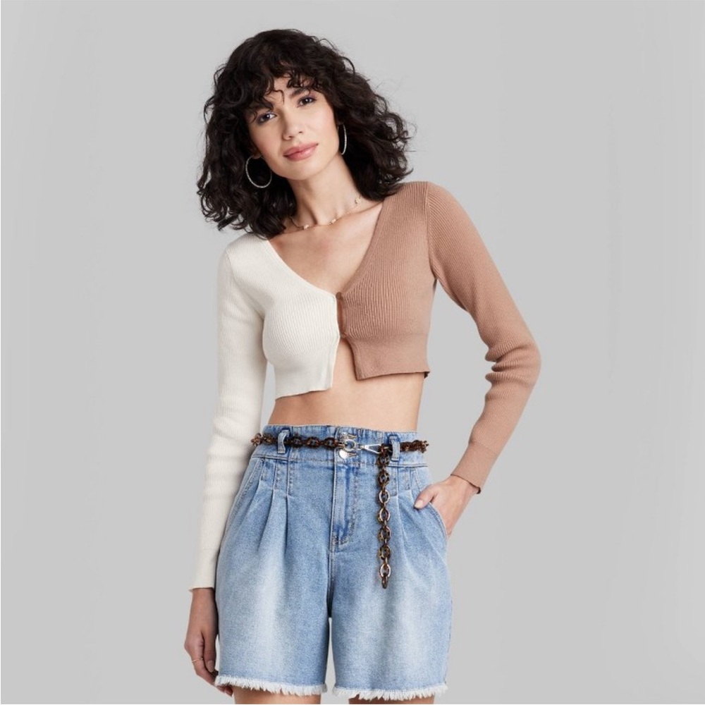 Women’s Cropped Colorblock Cardigan - Wild Fable